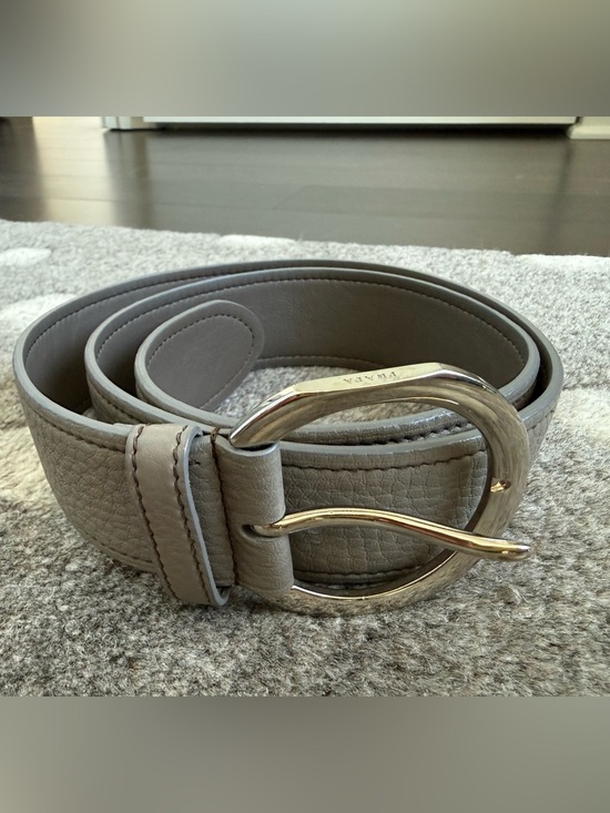 Prada Accessories - Prada Gray Leather Belt with Silver O-Ring Buckle